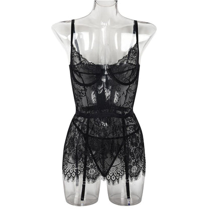 Transitional Sexy ZONE White Black Transparent Home Lace Strap Skirt Theme Party Concert Dress