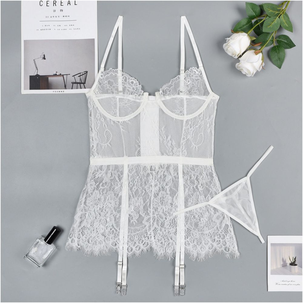 Transitional Sexy ZONE White Black Transparent Home Lace Strap Skirt Theme Party Concert Dress