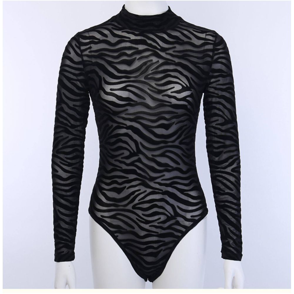 European and American Ins new semi high neck see through sexy black slim fit versatile long sleeved T shirt mesh thin base shirt for women