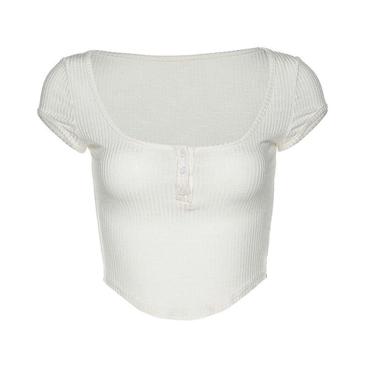Yi Mengling same style Instagram design spicy girl with exposed navel white dopamine wearing short sleeved shirt short sleeved T shirt summer