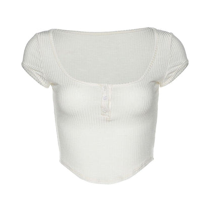 Yi Mengling same style Instagram design spicy girl with exposed navel white dopamine wearing short sleeved shirt short sleeved T shirt summer