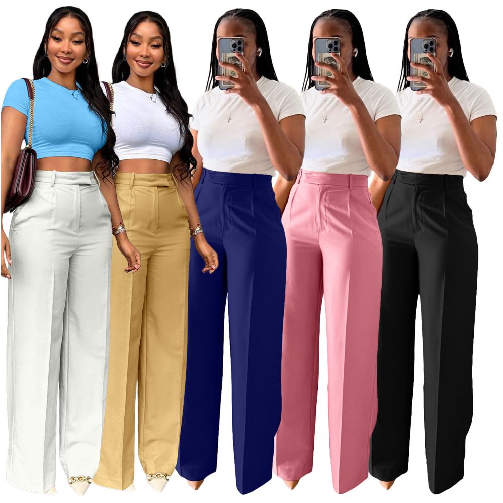 Women s high waisted straight leg wide leg pants
