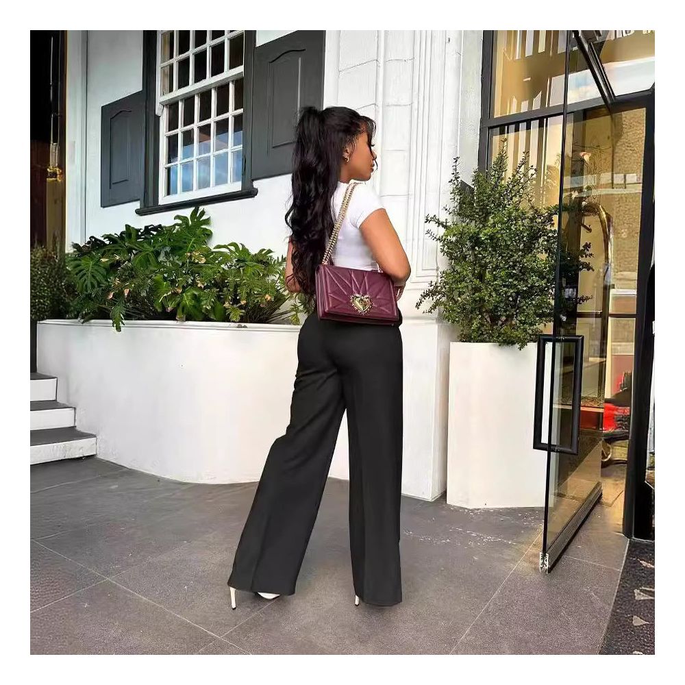 Women s high waisted straight leg wide leg pants image 1