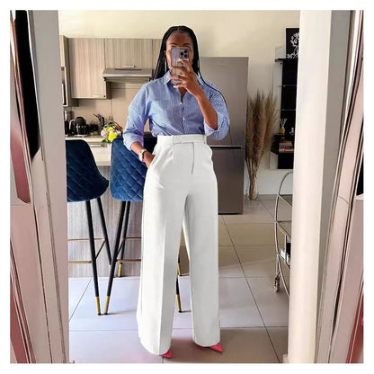 Women s high waisted straight leg wide leg pants image 2