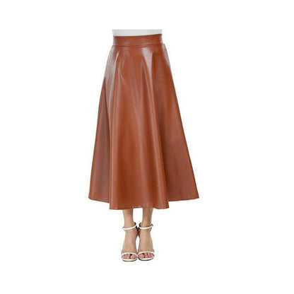 Women s Fashion Leather Skirt 2022 European and American High Waist Half body Skirt Long Style Big Swing Leather Skirt for Women image 1