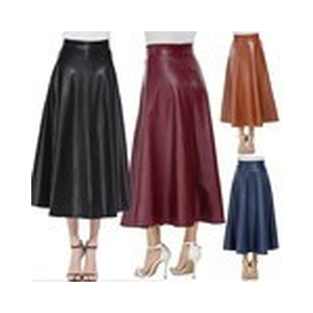 Women s Fashion Leather Skirt 2022 European and American High Waist Half body Skirt Long Style Big Swing Leather Skirt for Women image 2