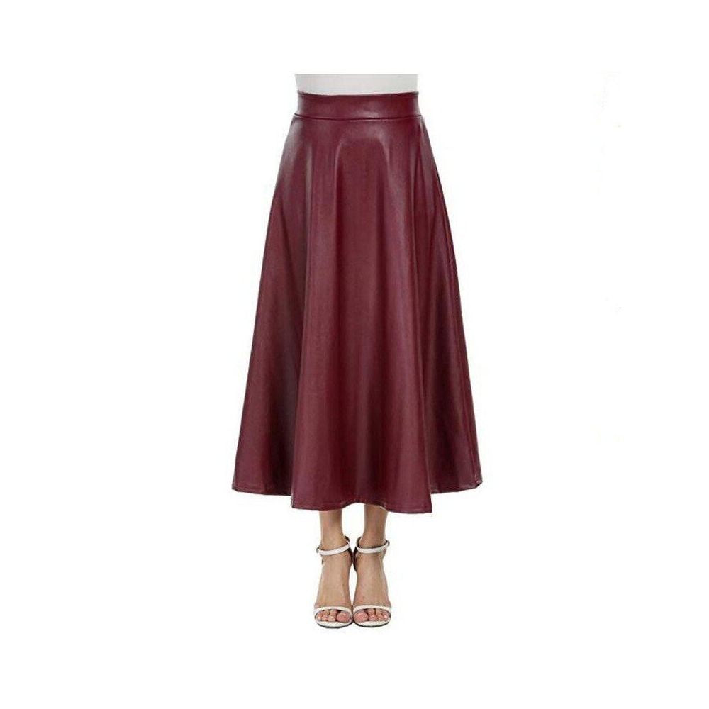 Women s Fashion Leather Skirt 2022 European and American High Waist Half body Skirt Long Style Big Swing Leather Skirt for Women image 3