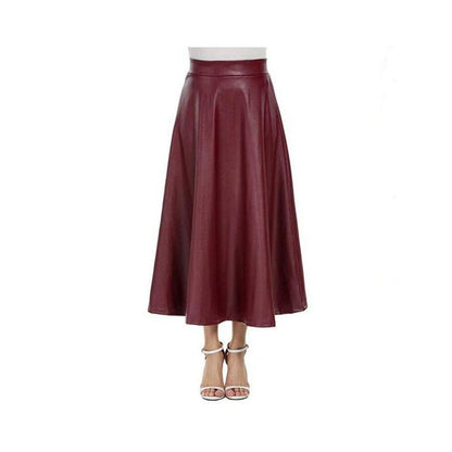 Women s Fashion Leather Skirt 2022 European and American High Waist Half body Skirt Long Style Big Swing Leather Skirt for Women image 3
