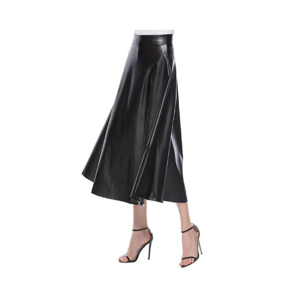 Women s Fashion Leather Skirt 2022 European and American High Waist Half body Skirt Long Style Big Swing Leather Skirt for Women image 4