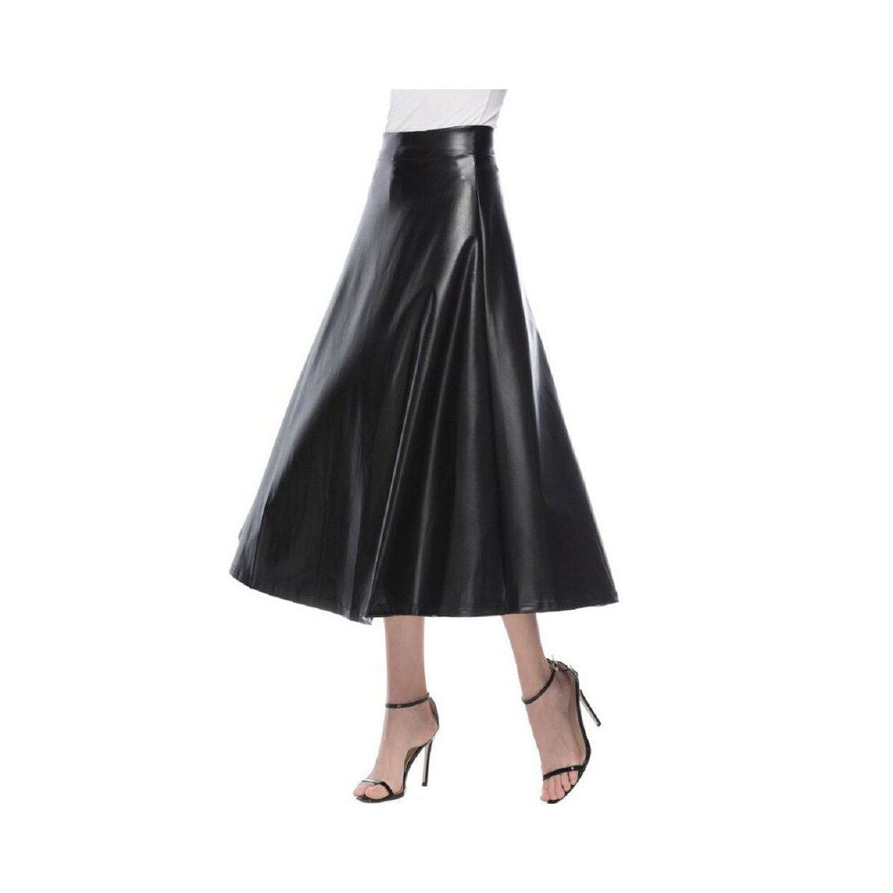 Women s Fashion Leather Skirt 2022 European and American High Waist Half body Skirt Long Style Big Swing Leather Skirt for Women image 5