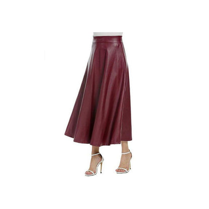 Women s Fashion Leather Skirt 2022 European and American High Waist Half body Skirt Long Style Big Swing Leather Skirt for Women