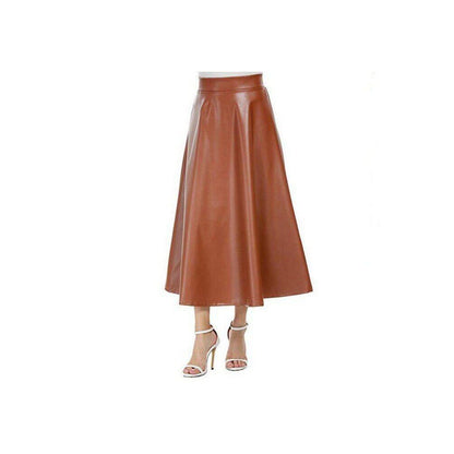 Women s Fashion Leather Skirt 2022 European and American High Waist Half body Skirt Long Style Big Swing Leather Skirt for Women