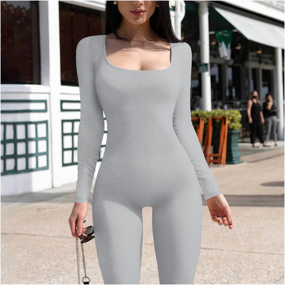 Women Cotton Jumpsuit Pants 2023 Knitted Cotton Backless Butt Lifting Slimming Sports jumpsuit image 3