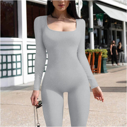 Women Cotton Jumpsuit Pants 2023 Knitted Cotton Backless Butt Lifting Slimming Sports jumpsuit image 3