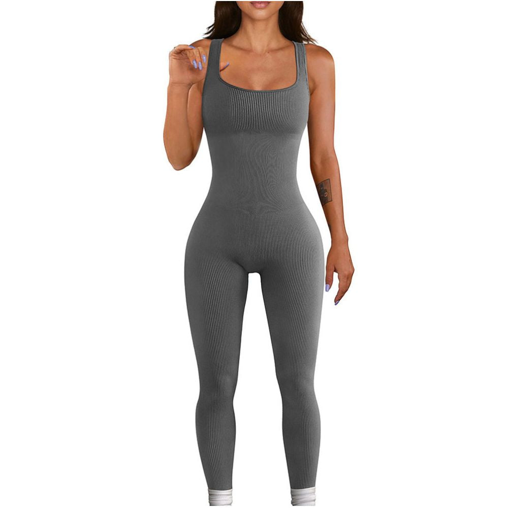 Women Cotton Jumpsuit Pants 2023 Knitted Cotton Backless Butt Lifting Slimming Sports jumpsuit