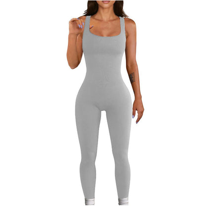 Women Cotton Jumpsuit Pants 2023 Knitted Cotton Backless Butt Lifting Slimming Sports jumpsuit