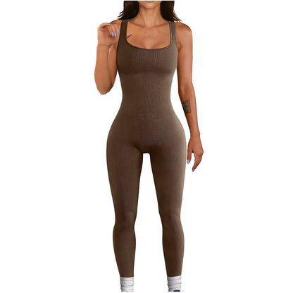 Women Cotton Jumpsuit Pants 2023 Knitted Cotton Backless Butt Lifting Slimming Sports jumpsuit