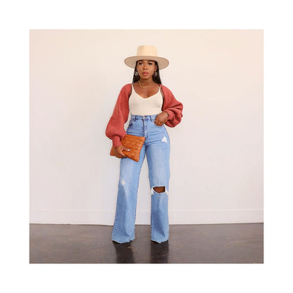 Women jeans pants users 2024 ripped jeans washed wide leg straight leg pants for women image 2