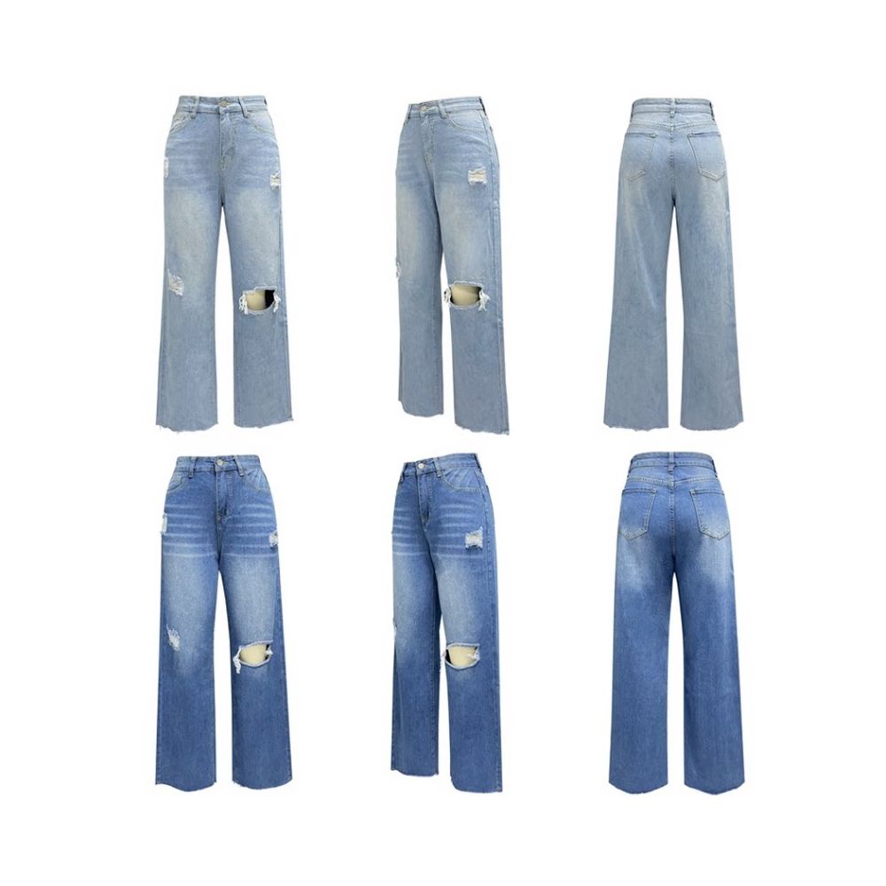 Women jeans pants users 2024 ripped jeans washed wide leg straight leg pants for women image 3