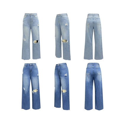 Women jeans pants users 2024 ripped jeans washed wide leg straight leg pants for women image 3