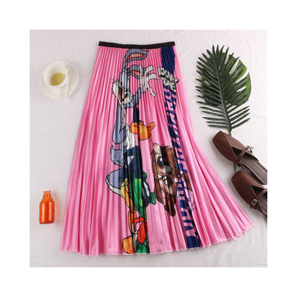 Women s printed dress 2022 European and American cartoon printed pleated A line skirt slim fit versatile skirt image 1