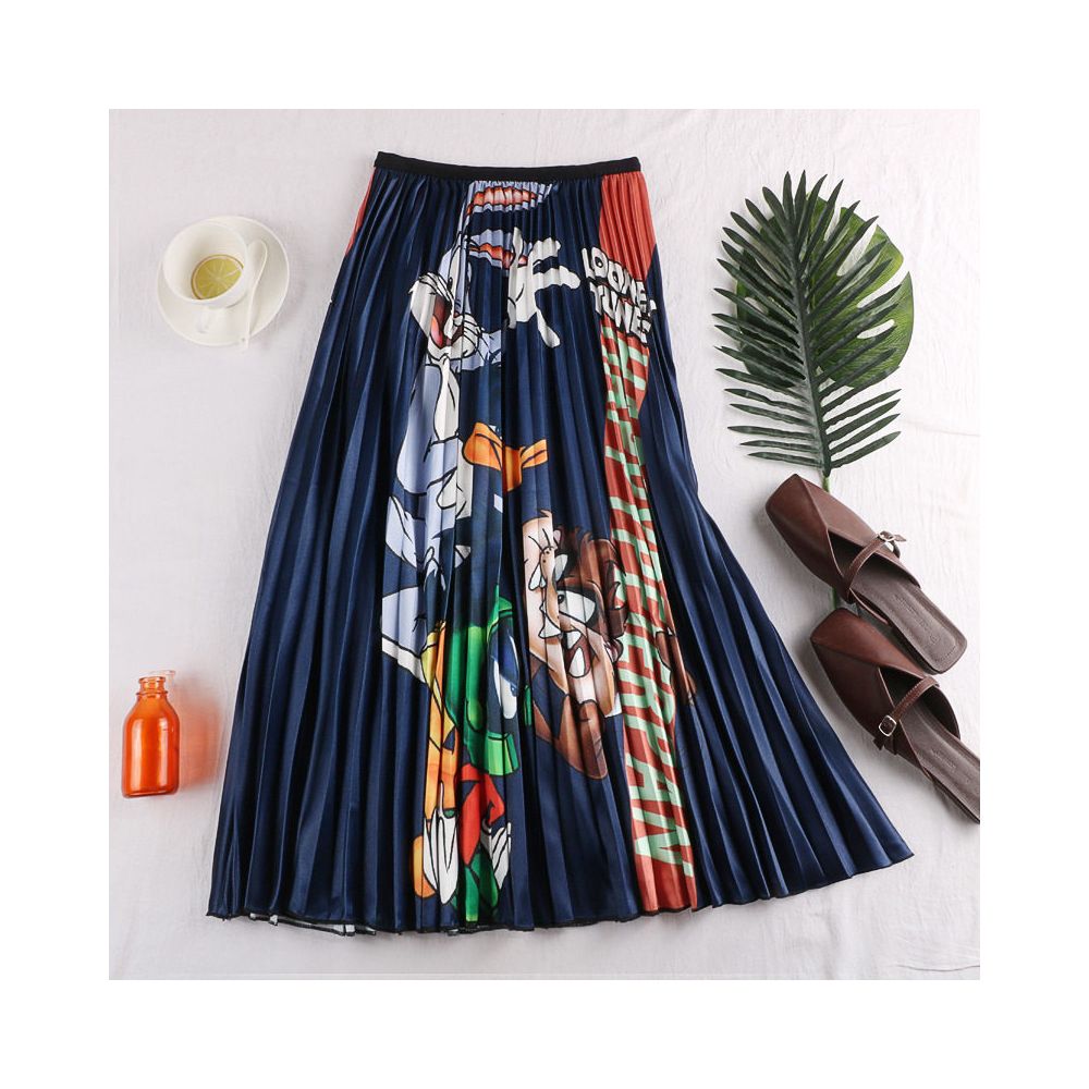 Women s printed dress 2022 European and American cartoon printed pleated A line skirt slim fit versatile skirt image 2