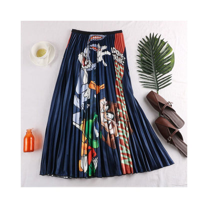Women s printed dress 2022 European and American cartoon printed pleated A line skirt slim fit versatile skirt image 2