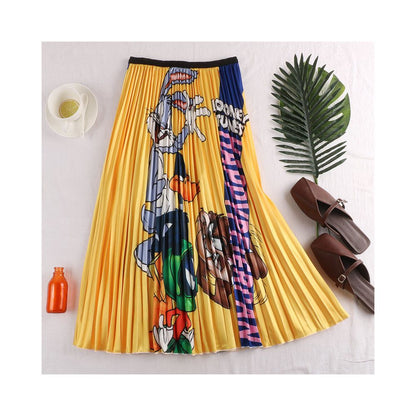 Women s printed dress 2022 European and American cartoon printed pleated A line skirt slim fit versatile skirt image 3