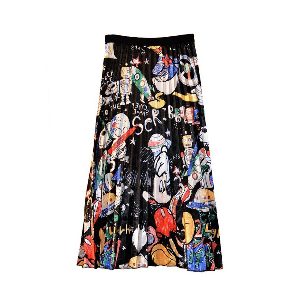 Women s printed dress 2022 European and American cartoon printed pleated A line skirt slim fit versatile skirt image 4