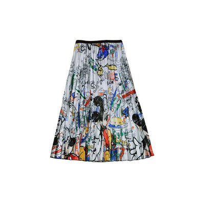 Women s printed dress 2022 European and American cartoon printed pleated A line skirt slim fit versatile skirt image 5