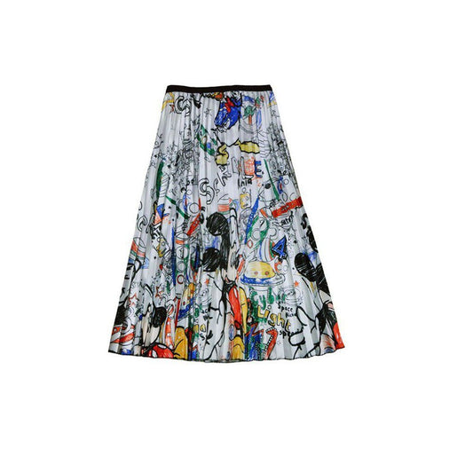 Women s printed dress 2022 European and American cartoon printed pleated A line skirt slim fit versatile skirt