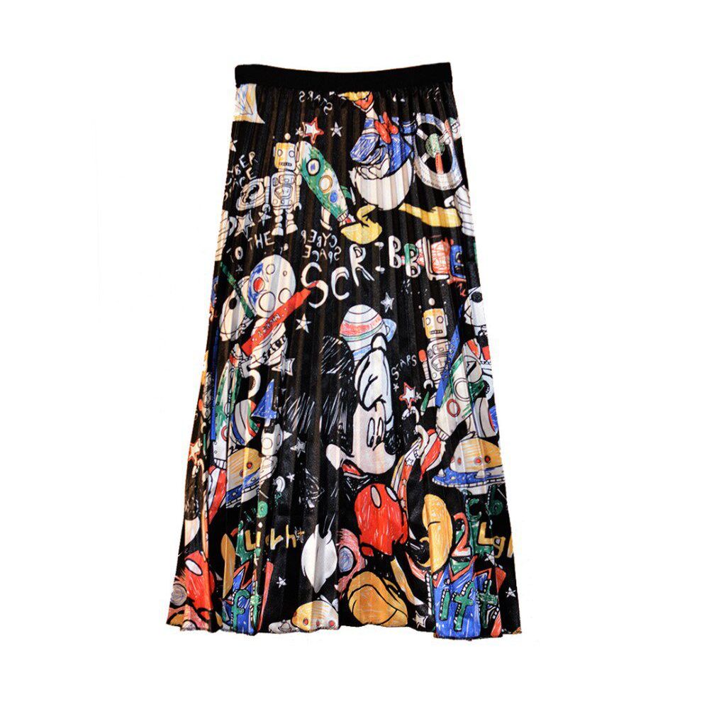 Women s printed dress 2022 European and American cartoon printed pleated A line skirt slim fit versatile skirt