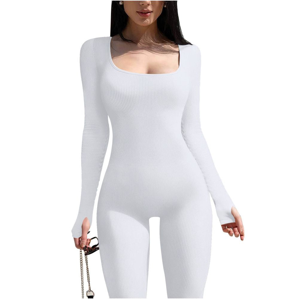 2024 spring long sleeved elastic sports jumpsuit moisture absorbing quick drying mid waist cotton jumpsuit image 2
