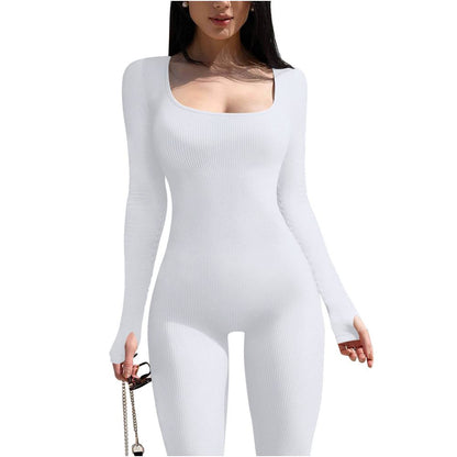 2024 spring long sleeved elastic sports jumpsuit moisture absorbing quick drying mid waist cotton jumpsuit image 2
