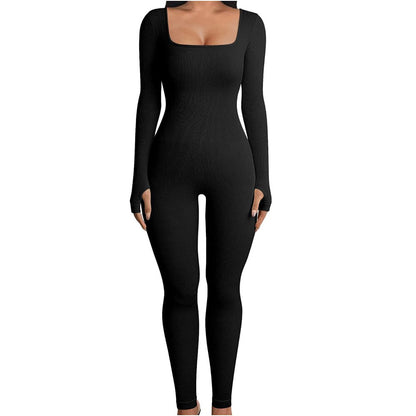 2024 spring long sleeved elastic sports jumpsuit moisture absorbing quick drying mid waist cotton jumpsuit image 4