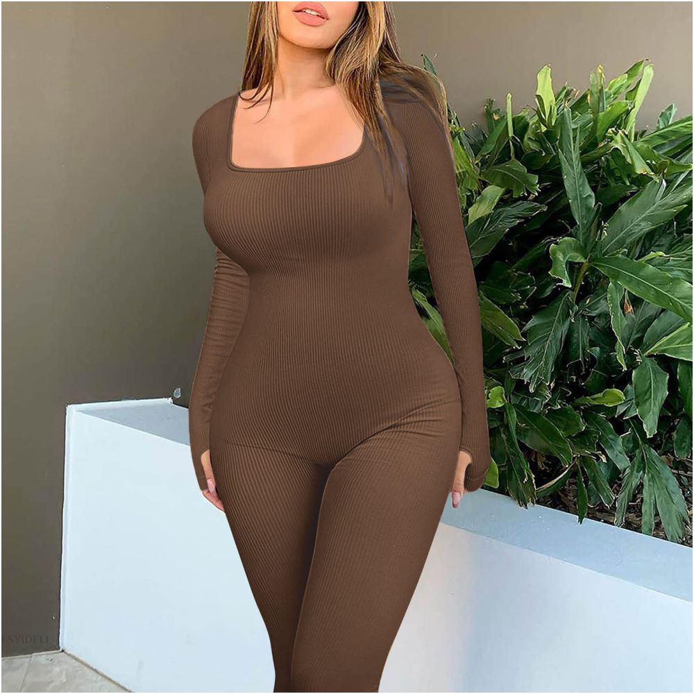 2024 spring long sleeved elastic sports jumpsuit moisture absorbing quick drying mid waist cotton jumpsuit