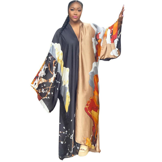 Women s printed dress loose European and American women s print hot item loose casual kimono long sleeved windbreaker