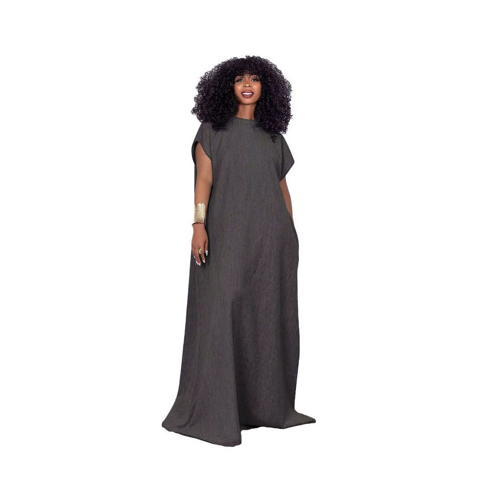Women jeans dress fashion new denim dress retro loose deep V backless dress image 3