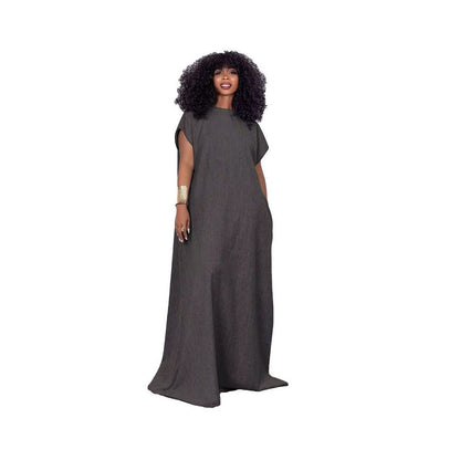 Women jeans dress fashion new denim dress retro loose deep V backless dress image 3