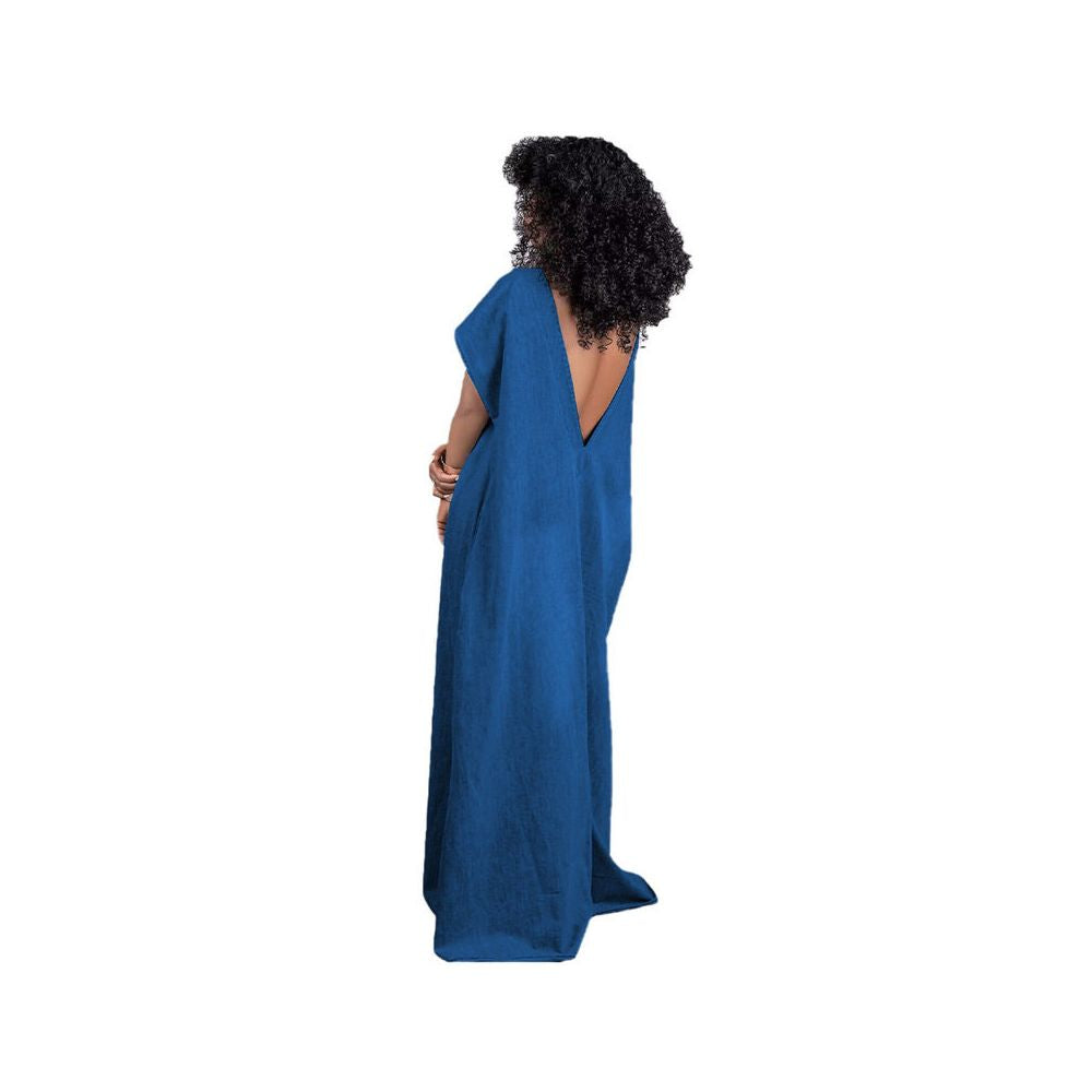 Women jeans dress fashion new denim dress retro loose deep V backless dress image 5