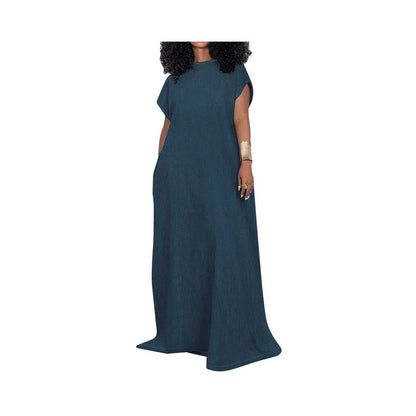Women jeans dress fashion new denim dress retro loose deep V backless dress