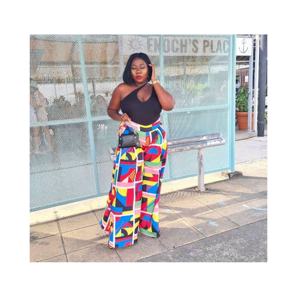 Women loose pants fashion European and American printed casual Vogue letter wide leg pants with pockets image 1
