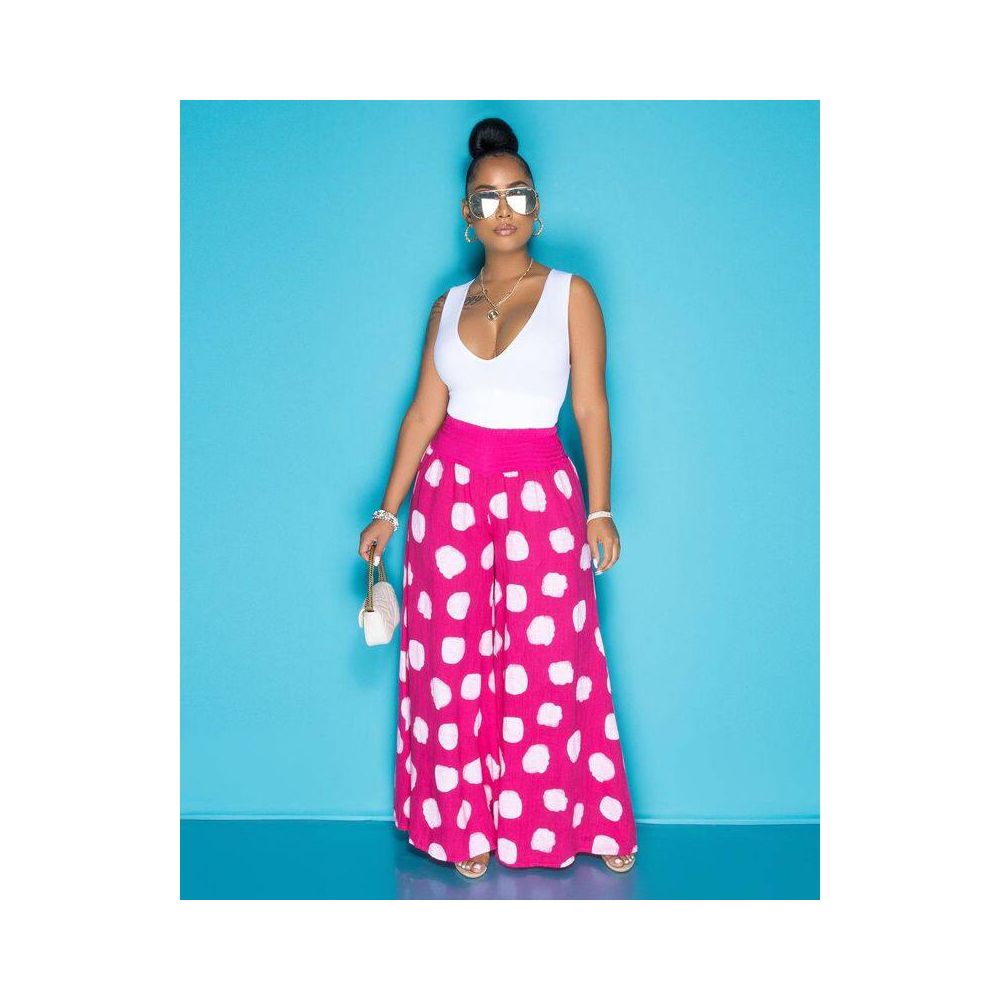 Women loose pants fashion European and American printed casual Vogue letter wide leg pants with pockets image 2
