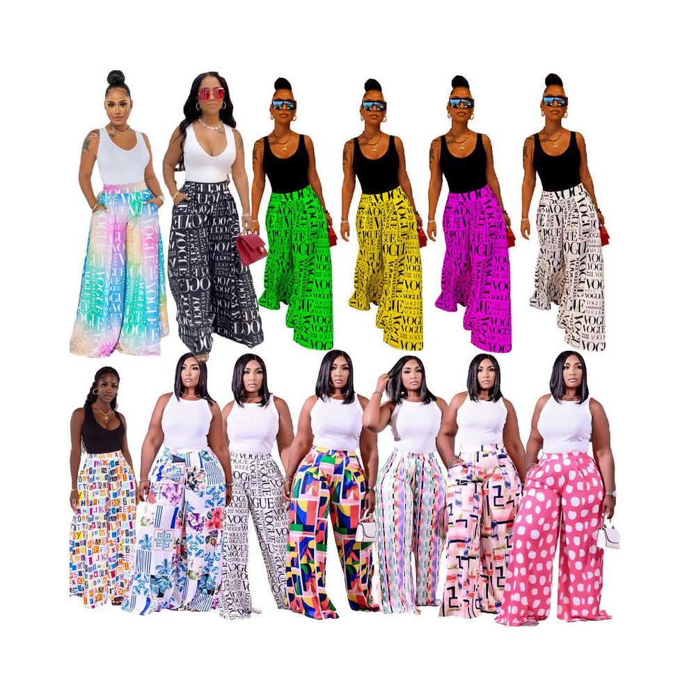 Women loose pants fashion European and American printed casual Vogue letter wide leg pants with pockets image 3