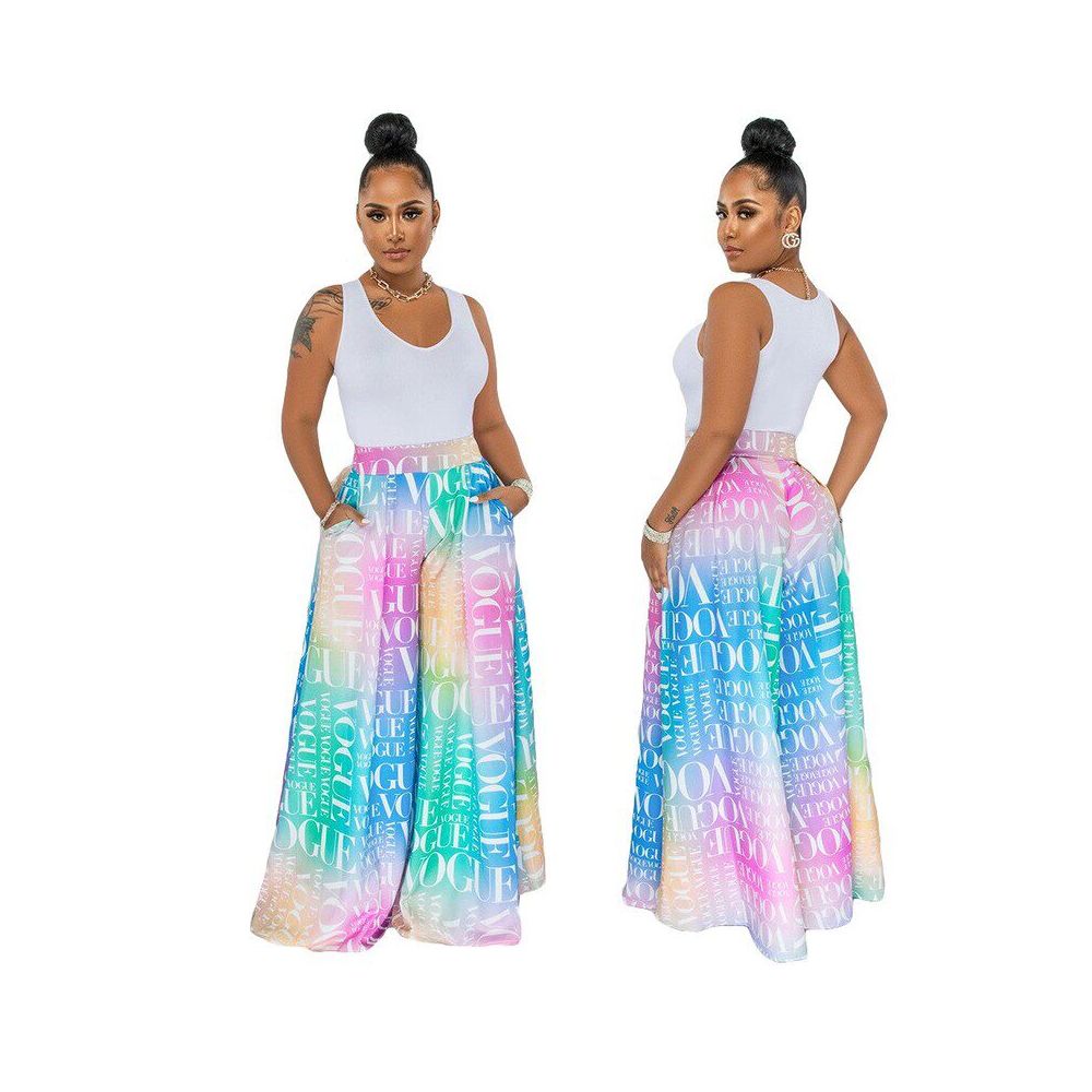 Women loose pants fashion European and American printed casual Vogue letter wide leg pants with pockets image 4