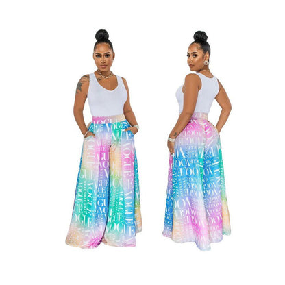Women loose pants fashion European and American printed casual Vogue letter wide leg pants with pockets image 4
