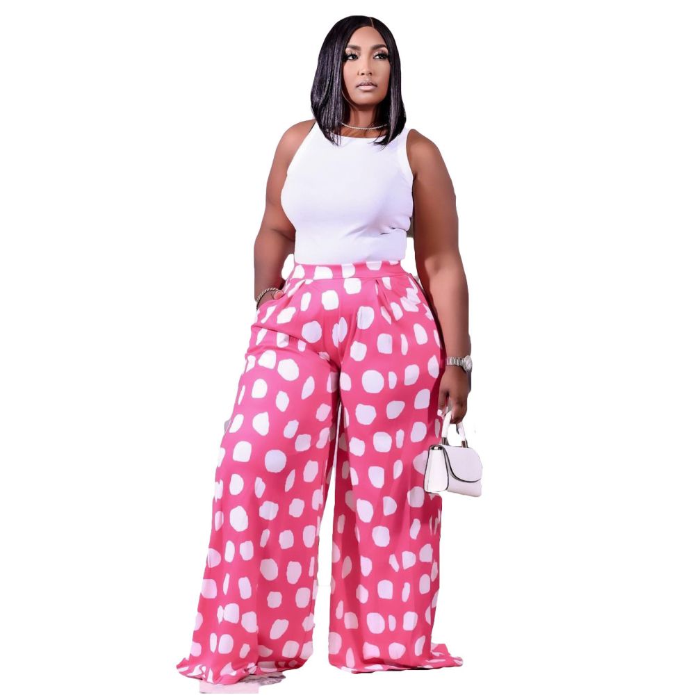 Women loose pants fashion European and American printed casual Vogue letter wide leg pants with pockets