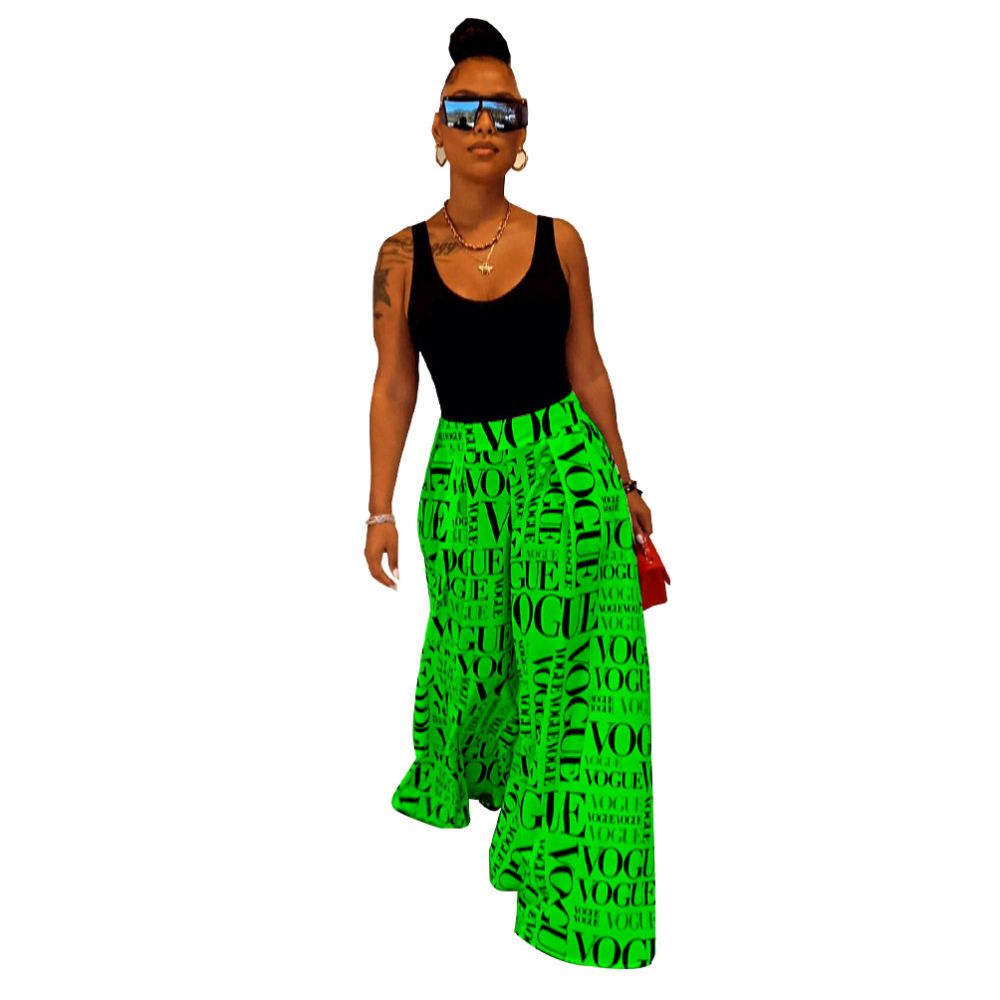 Women loose pants fashion European and American printed casual Vogue letter wide leg pants with pockets
