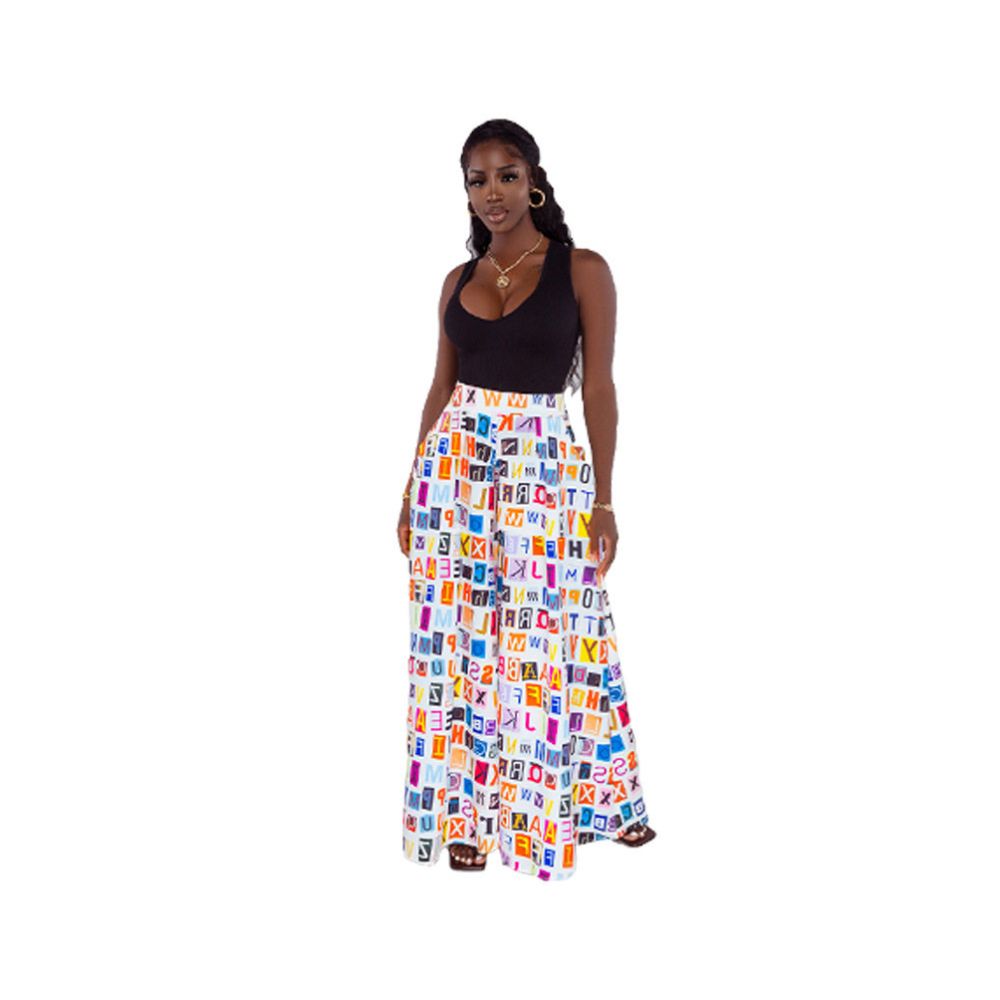 Women loose pants fashion European and American printed casual Vogue letter wide leg pants with pockets