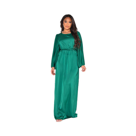 Women s dress long sleeved European and American 2023 round neck long sleeved loose lace satin dress